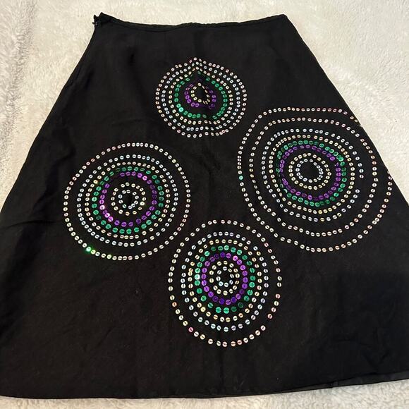 Edward Skirt Womens Sz 8 Black Linen Sequin Blend‎ Maxi Fully Lined Minimalist - Picture 2 of 7